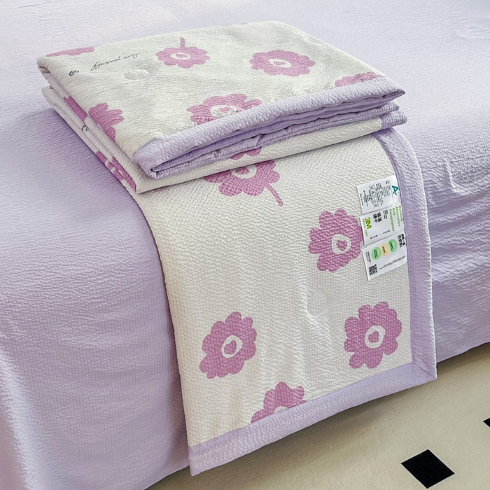 91家纺网 家纺一手货源 找家纺 默忆 2026新款A类泡泡棉夏被泡芙棉印花夏被四件套空调被夏凉被 花蕊爱心