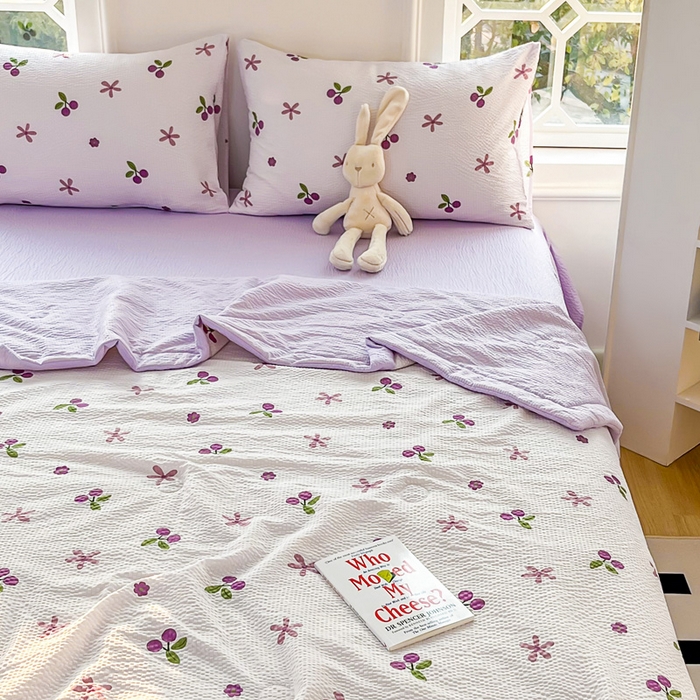 91家纺网 家纺一手货源 找家纺 默忆 2026新款A类泡泡棉夏被泡芙棉印花夏被四件套空调被夏凉被 夏日樱桃