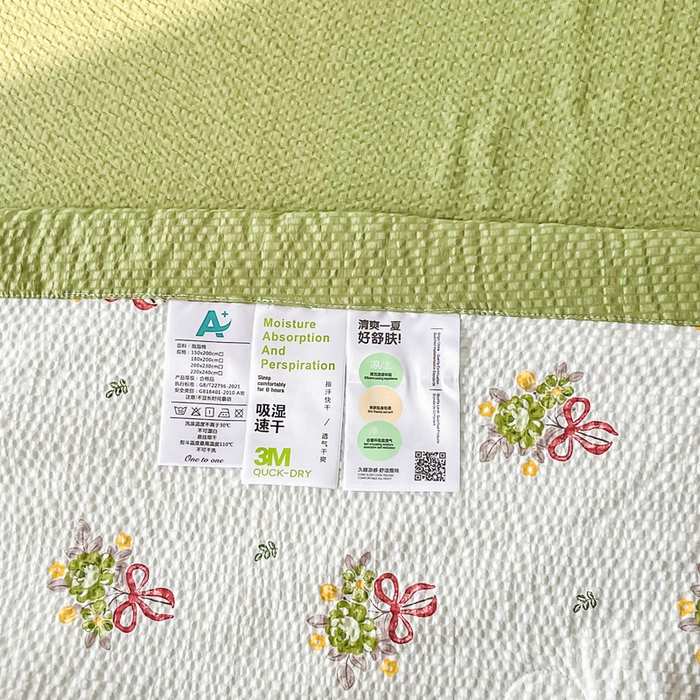 91家纺网 家纺一手货源 找家纺 默忆 2026新款A类泡泡棉夏被泡芙棉印花夏被四件套空调被夏凉被 手捧花绿