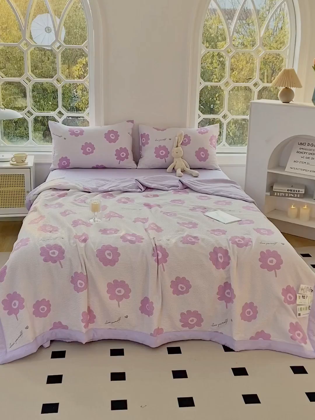 91家纺网 家纺一手货源 找家纺 默忆 2026新款A类泡泡棉夏被泡芙棉印花夏被四件套空调被夏凉被 花蕊爱心