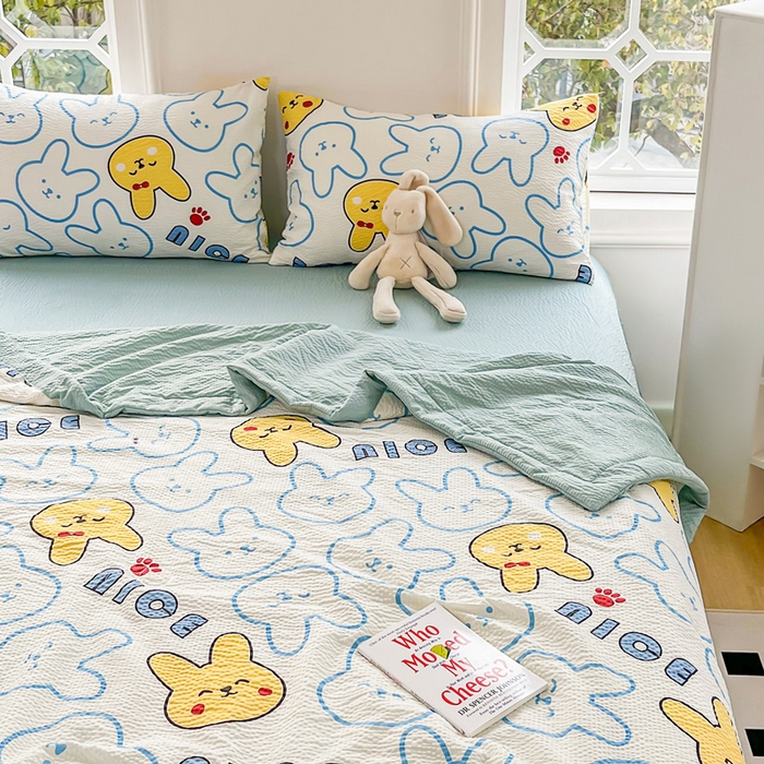 91家纺网 家纺一手货源 找家纺 默忆 2026新款A类泡泡棉夏被泡芙棉印花夏被四件套空调被夏凉被 奈斯兔