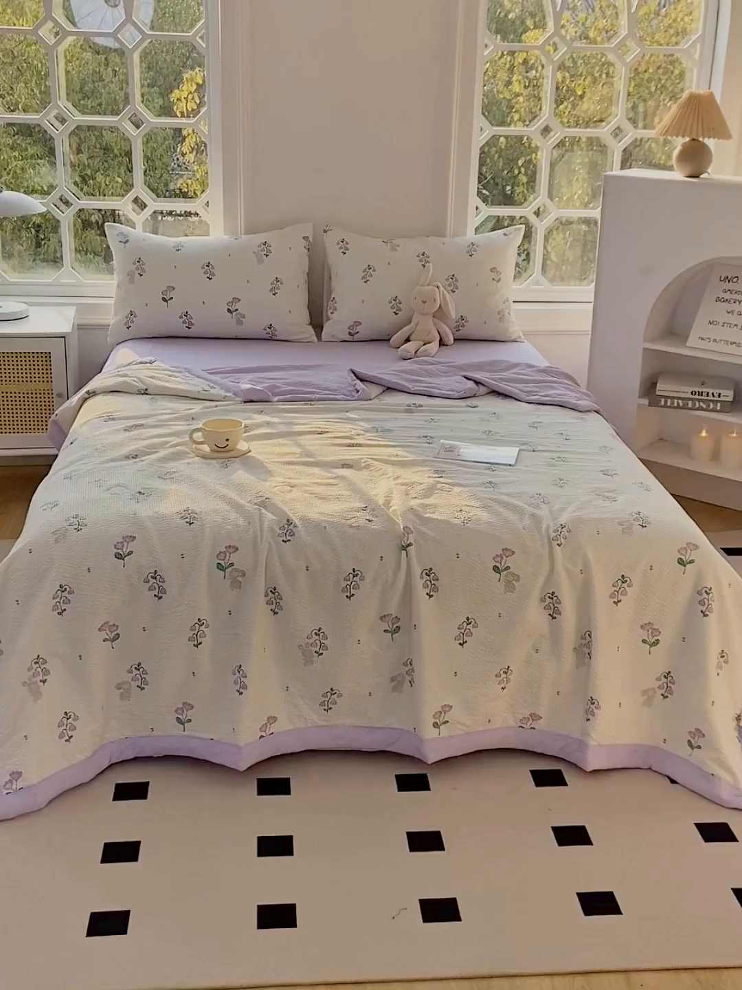 91家纺网 家纺一手货源 找家纺 默忆 2026新款A类泡泡棉夏被泡芙棉印花夏被四件套空调被夏凉被 兔兔花园