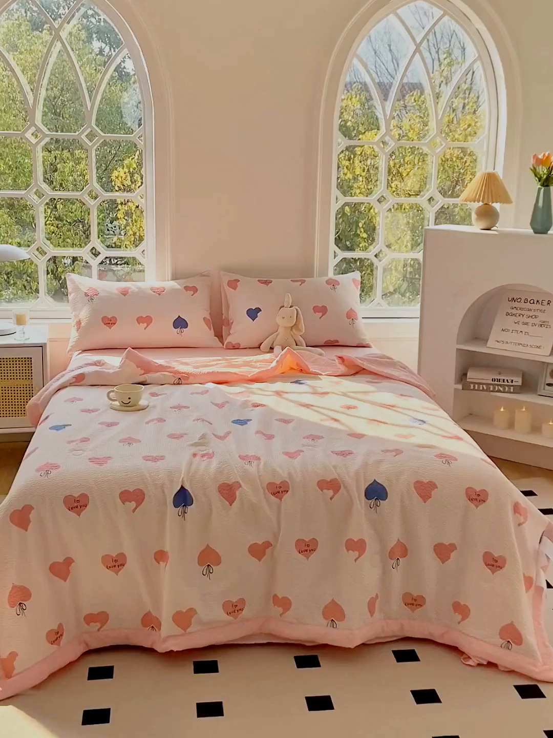 91家纺网 家纺一手货源 找家纺 默忆 2026新款A类泡泡棉夏被泡芙棉印花夏被四件套空调被夏凉被 甜蜜爱心