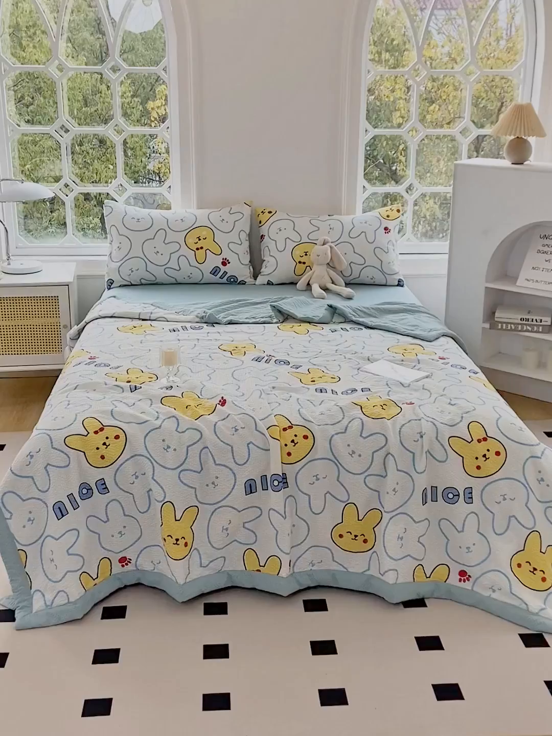 91家纺网 家纺一手货源 找家纺 默忆 2026新款A类泡泡棉夏被泡芙棉印花夏被四件套空调被夏凉被 奈斯兔