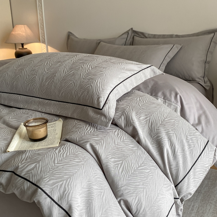 91家纺网 家纺一手货源 找家纺 首尔家纺 2026新款浮雕提花色织全棉四件套 斑马纹-高级灰