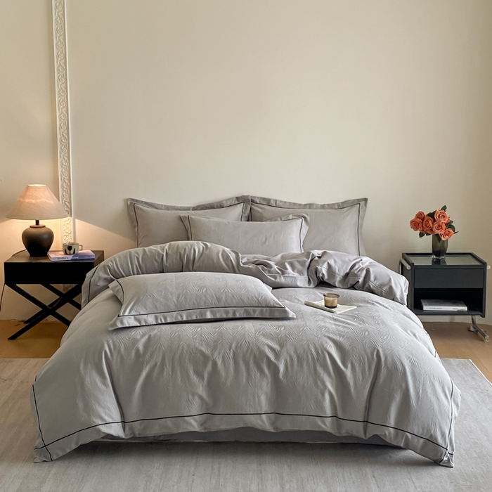 91家纺网 家纺一手货源 找家纺 首尔家纺 2026新款浮雕提花色织全棉四件套 斑马纹-高级灰