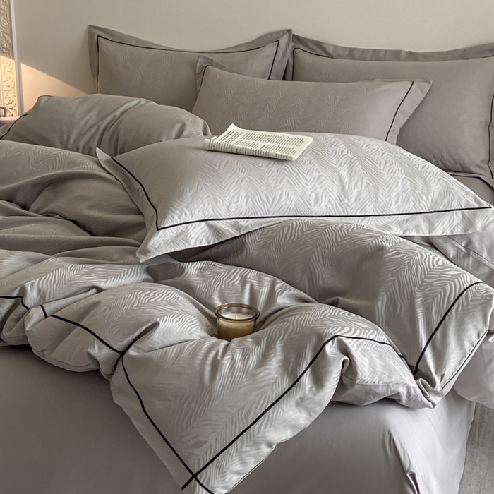 91家纺网 家纺一手货源 找家纺 首尔家纺 2026新款浮雕提花色织全棉四件套 斑马纹-高级灰