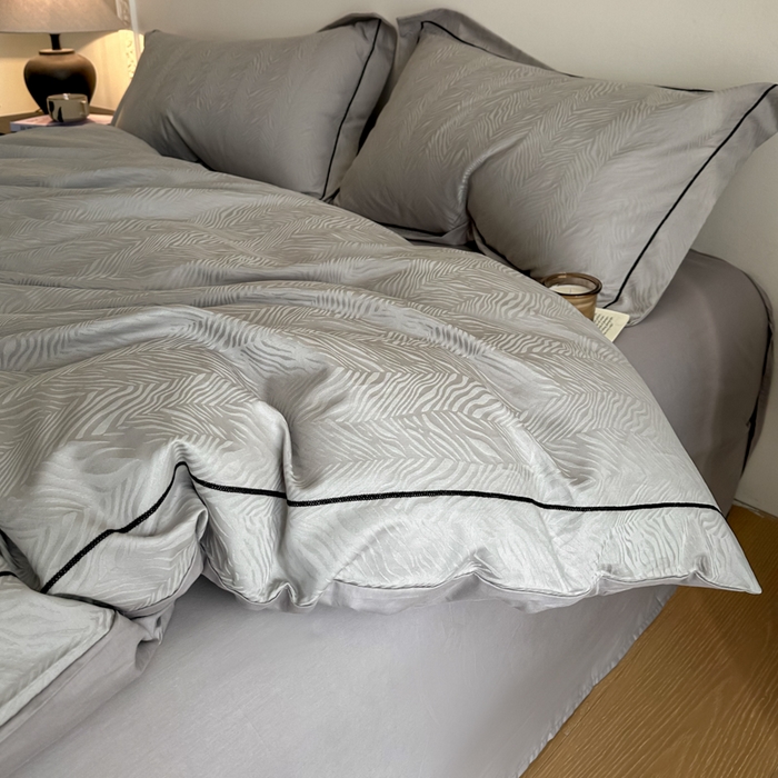 91家纺网 家纺一手货源 找家纺 首尔家纺 2026新款浮雕提花色织全棉四件套 斑马纹-高级灰