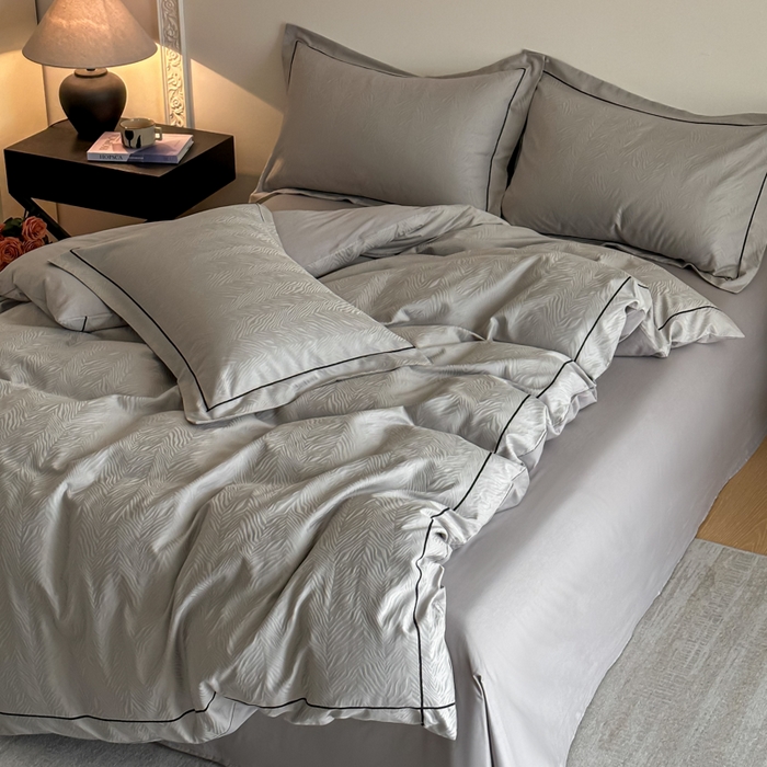 91家纺网 家纺一手货源 找家纺 首尔家纺 2026新款浮雕提花色织全棉四件套 斑马纹-高级灰