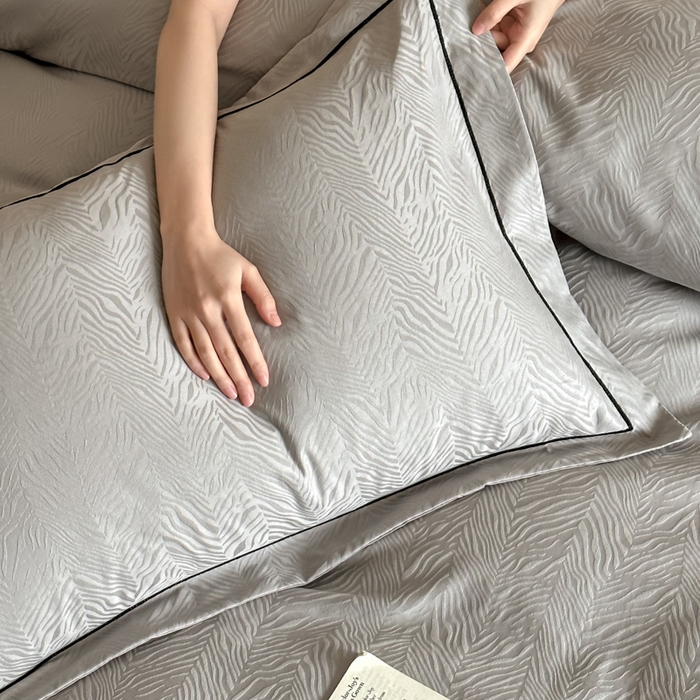 91家纺网 家纺一手货源 找家纺 首尔家纺 2026新款浮雕提花色织全棉四件套 斑马纹-高级灰