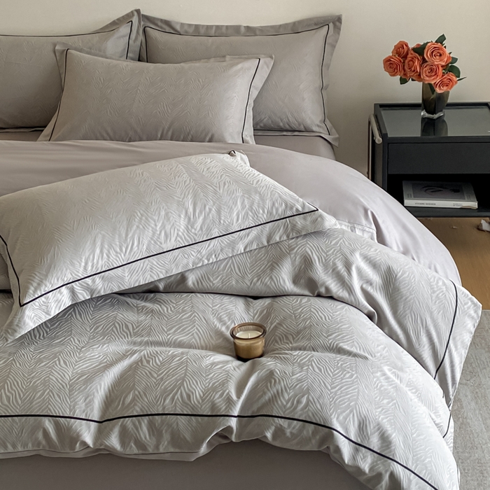 91家纺网 家纺一手货源 找家纺 首尔家纺 2026新款浮雕提花色织全棉四件套 斑马纹-高级灰