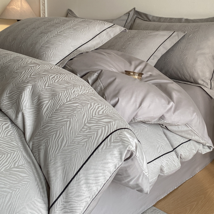 91家纺网 家纺一手货源 找家纺 首尔家纺 2026新款浮雕提花色织全棉四件套 斑马纹-高级灰