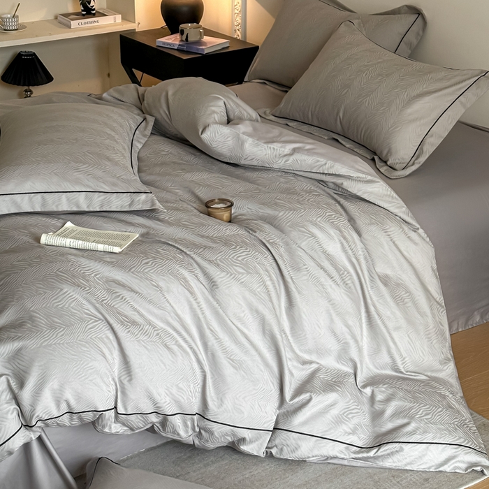 91家纺网 家纺一手货源 找家纺 首尔家纺 2026新款浮雕提花色织全棉四件套 斑马纹-高级灰