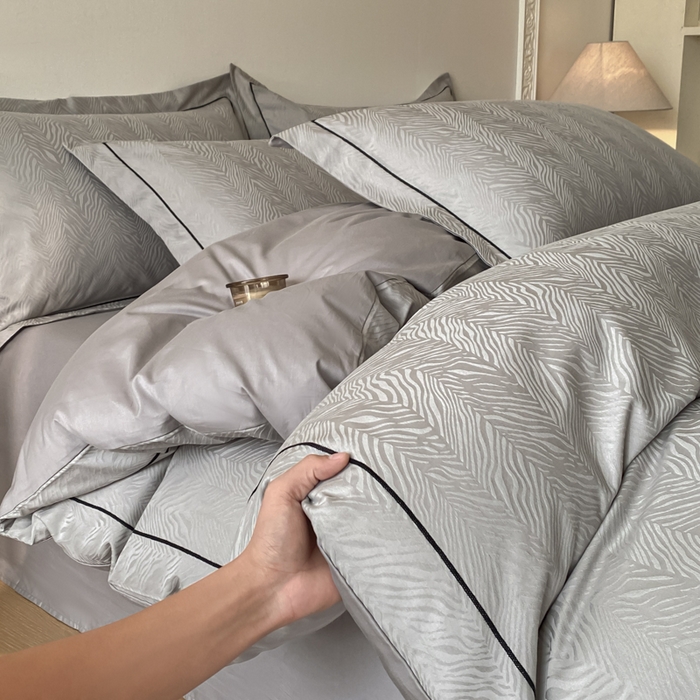 首尔家纺 2026新款浮雕提花色织全棉四件套 斑马纹-高级灰