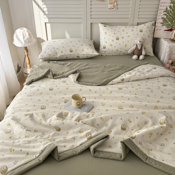 91家纺网 家纺一手货源 找家纺 盛凡家纺 2026新款小清新抗菌夏被夏凉被空调被被子被芯夏被四件套 柠风漫织