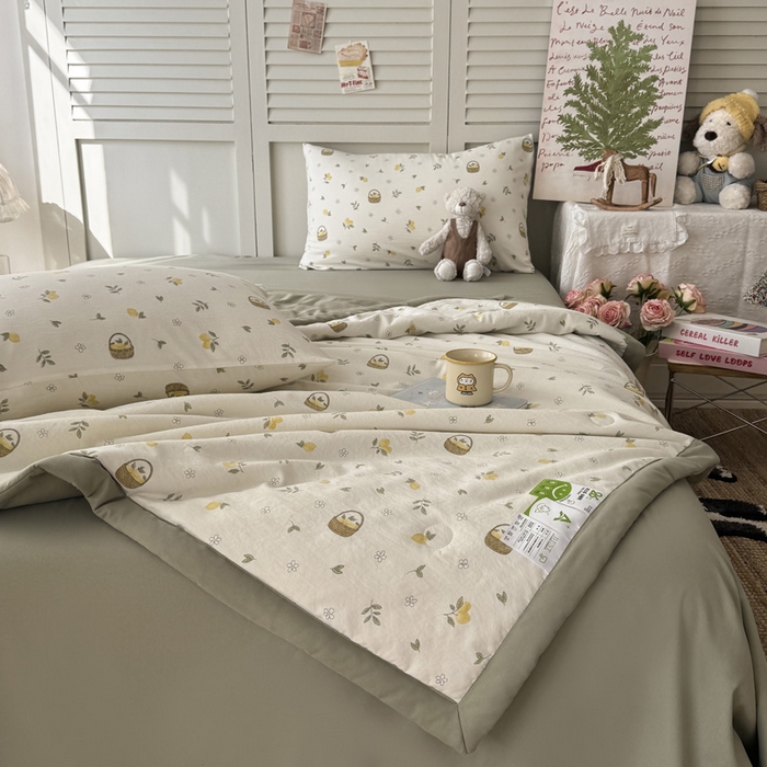 91家纺网 家纺一手货源 找家纺 盛凡家纺 2026新款小清新抗菌夏被夏凉被空调被被子被芯夏被四件套 柠风漫织