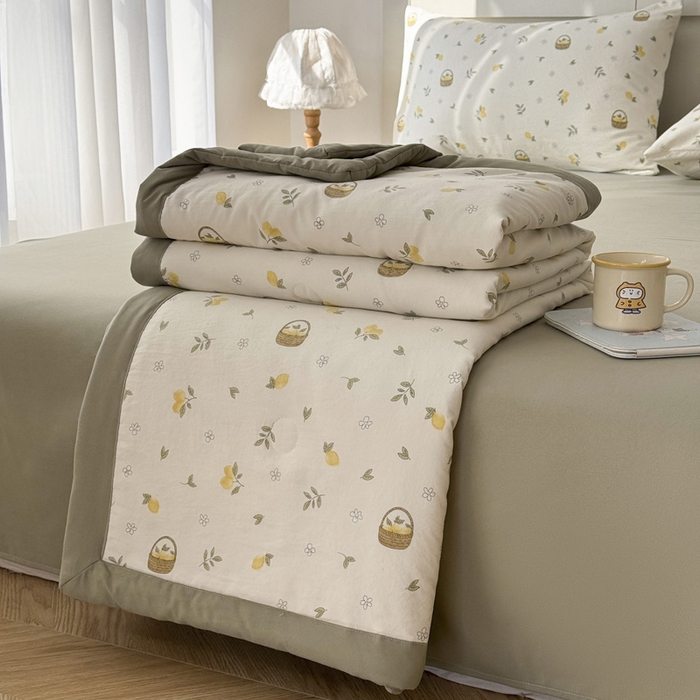 91家纺网 家纺一手货源 找家纺 盛凡家纺 2026新款小清新抗菌夏被夏凉被空调被被子被芯夏被四件套 柠风漫织