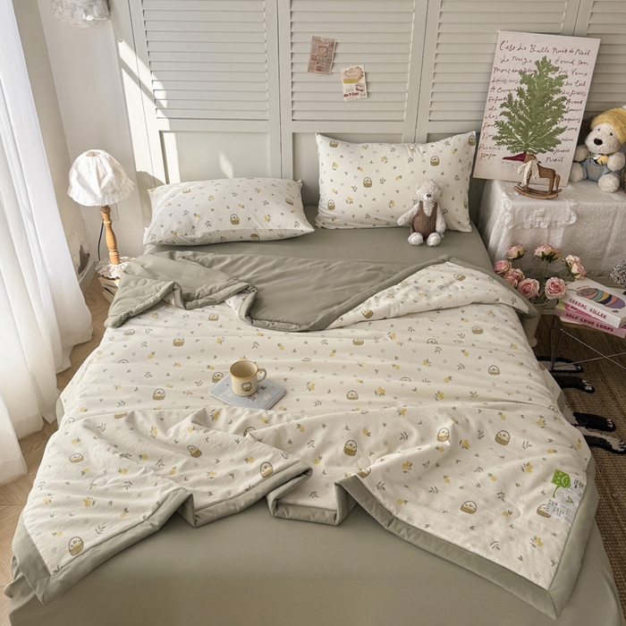 91家纺网 家纺一手货源 找家纺 盛凡家纺 2026新款小清新抗菌夏被夏凉被空调被被子被芯夏被四件套 柠风漫织