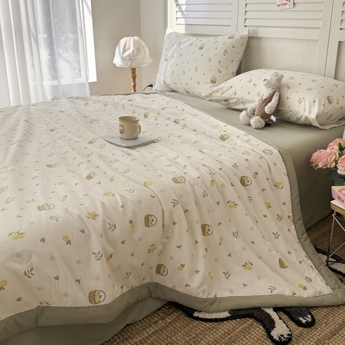 91家纺网 家纺一手货源 找家纺 盛凡家纺 2026新款小清新抗菌夏被夏凉被空调被被子被芯夏被四件套 柠风漫织