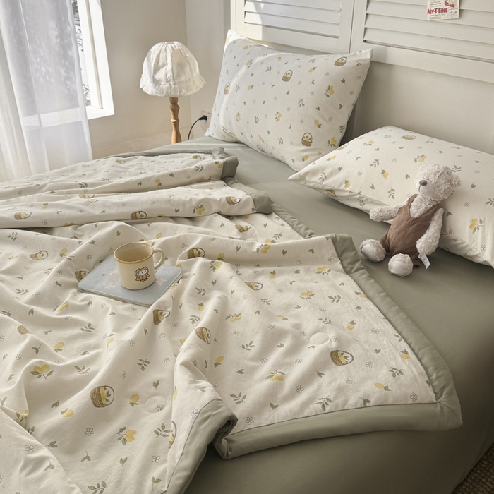 91家纺网 家纺一手货源 找家纺 盛凡家纺 2026新款小清新抗菌夏被夏凉被空调被被子被芯夏被四件套 柠风漫织