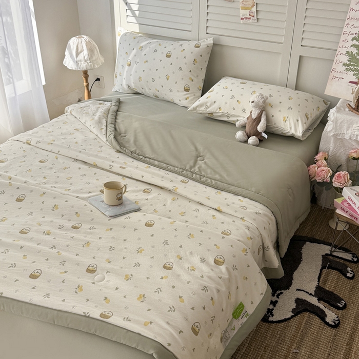 91家纺网 家纺一手货源 找家纺 盛凡家纺 2026新款小清新抗菌夏被夏凉被空调被被子被芯夏被四件套 柠风漫织