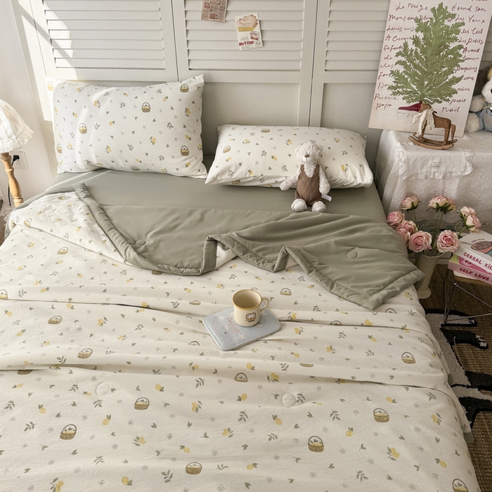 91家纺网 家纺一手货源 找家纺 盛凡家纺 2026新款小清新抗菌夏被夏凉被空调被被子被芯夏被四件套 柠风漫织