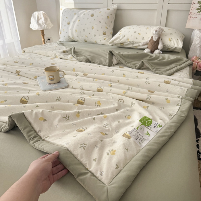 91家纺网 家纺一手货源 找家纺 盛凡家纺 2026新款小清新抗菌夏被夏凉被空调被被子被芯夏被四件套 柠风漫织