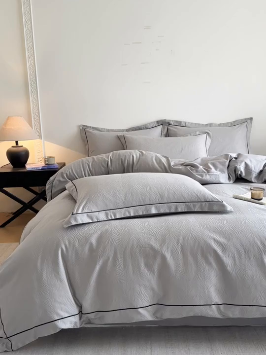 91家纺网 家纺一手货源 找家纺 首尔家纺 2026新款浮雕提花色织全棉四件套 斑马纹-高级灰