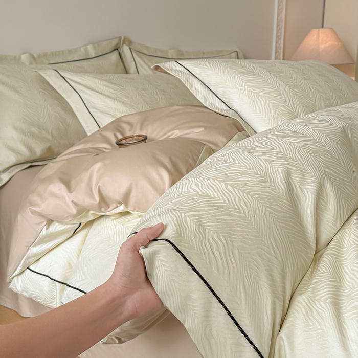 首尔家纺 2026新款浮雕提花色织全棉四件套 斑马纹-米白拼咖