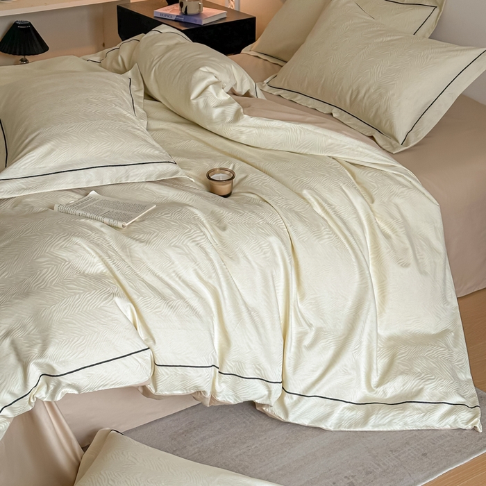 91家纺网 家纺一手货源 找家纺 首尔家纺 2026新款浮雕提花色织全棉四件套 斑马纹-米白拼咖