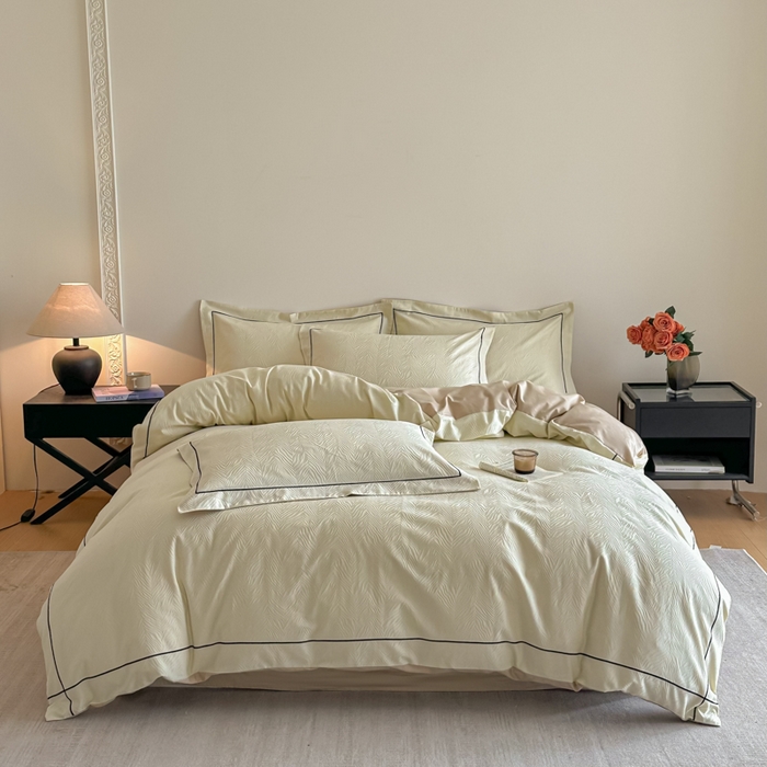 91家纺网 家纺一手货源 找家纺 首尔家纺 2026新款浮雕提花色织全棉四件套 斑马纹-米白拼咖