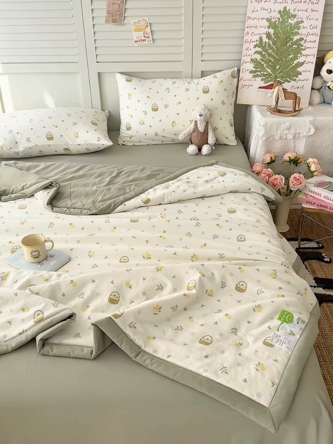 91家纺网 家纺一手货源 找家纺 盛凡家纺 2026新款小清新抗菌夏被夏凉被空调被被子被芯夏被四件套 柠风漫织