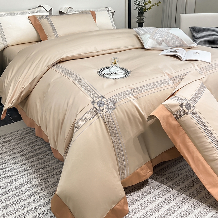 91家纺网 家纺一手货源 找家纺 家居1号家纺 2026新款50双股轻奢长绒棉刺绣四件套-图兰 图兰-卡其橙