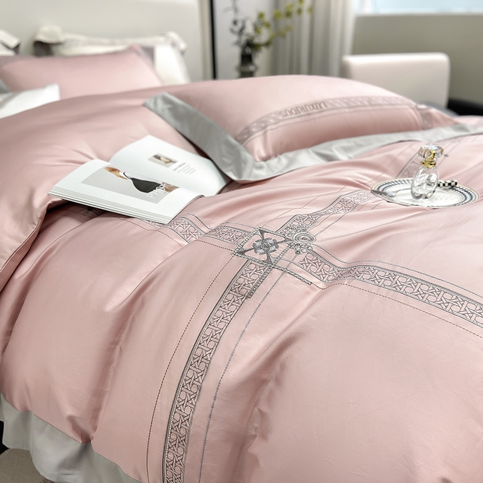 91家纺网 家纺一手货源 找家纺 家居1号家纺 2026新款50双股轻奢长绒棉刺绣四件套-图兰 图兰-粉豆沙