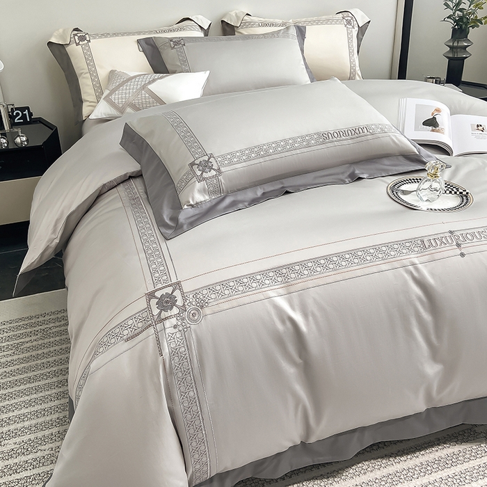 91家纺网 家纺一手货源 找家纺 家居1号家纺 2026新款50双股轻奢长绒棉刺绣四件套-图兰 图兰-高级灰