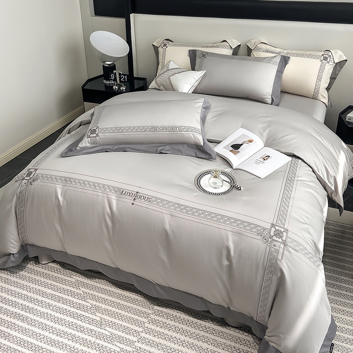 91家纺网 家纺一手货源 找家纺 家居1号家纺 2026新款50双股轻奢长绒棉刺绣四件套-图兰 图兰-高级灰