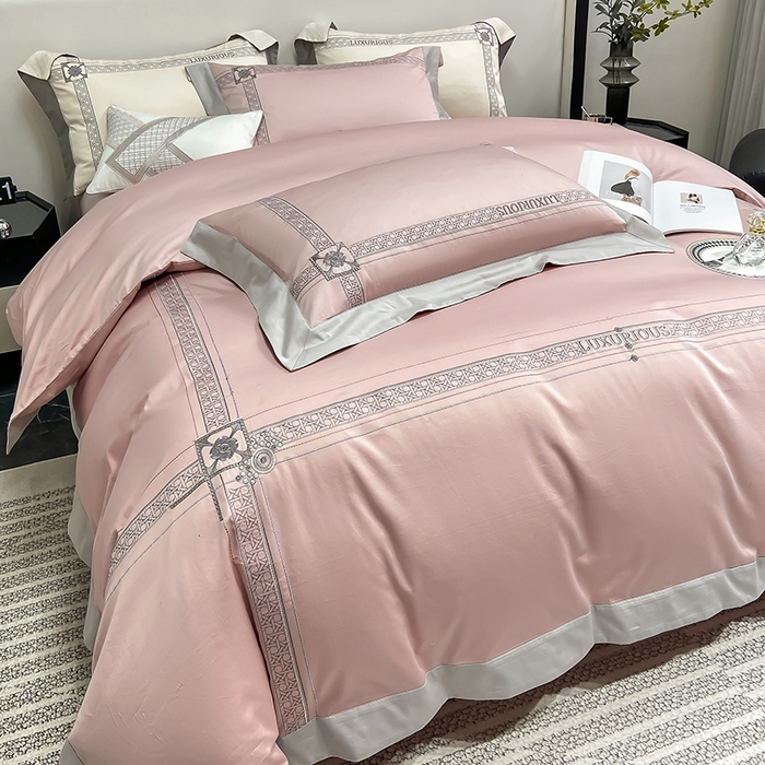 91家纺网 家纺一手货源 找家纺 家居1号家纺 2026新款50双股轻奢长绒棉刺绣四件套-图兰 图兰-粉豆沙