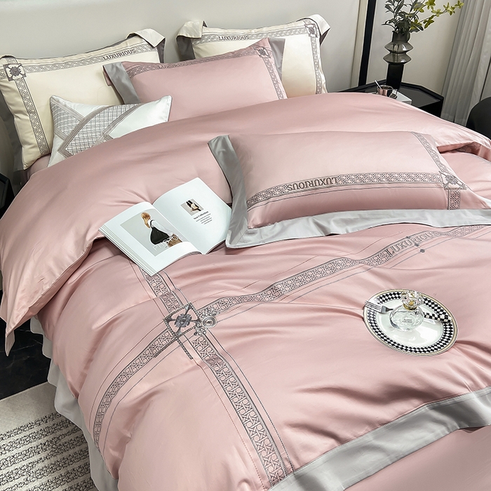 91家纺网 家纺一手货源 找家纺 家居1号家纺 2026新款50双股轻奢长绒棉刺绣四件套-图兰 图兰-粉豆沙