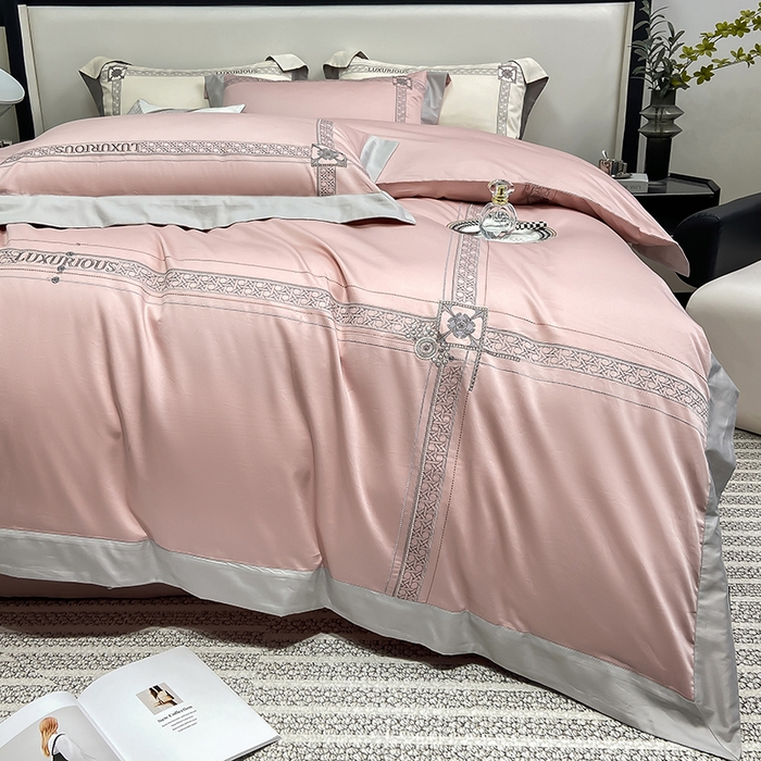 91家纺网 家纺一手货源 找家纺 家居1号家纺 2026新款50双股轻奢长绒棉刺绣四件套-图兰 图兰-粉豆沙