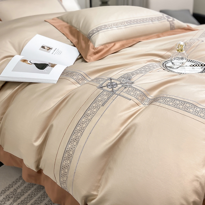 91家纺网 家纺一手货源 找家纺 家居1号家纺 2026新款50双股轻奢长绒棉刺绣四件套-图兰 图兰-卡其橙