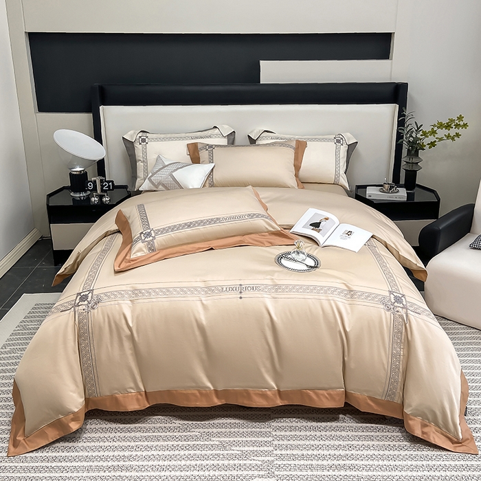 91家纺网 家纺一手货源 找家纺 家居1号家纺 2026新款50双股轻奢长绒棉刺绣四件套-图兰 图兰-卡其橙