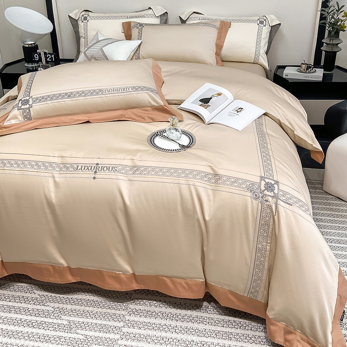 91家纺网 家纺一手货源 找家纺 家居1号家纺 2026新款50双股轻奢长绒棉刺绣四件套-图兰 图兰-卡其橙