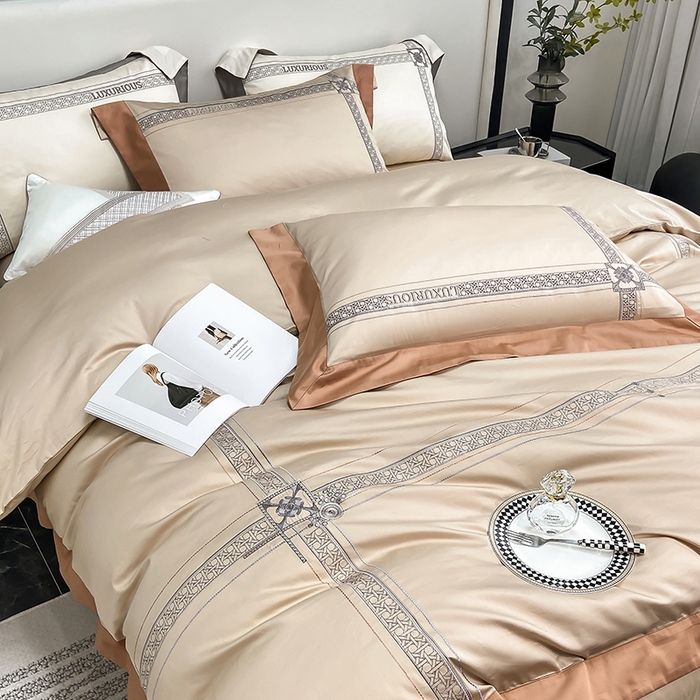 91家纺网 家纺一手货源 找家纺 家居1号家纺 2026新款50双股轻奢长绒棉刺绣四件套-图兰 图兰-卡其橙