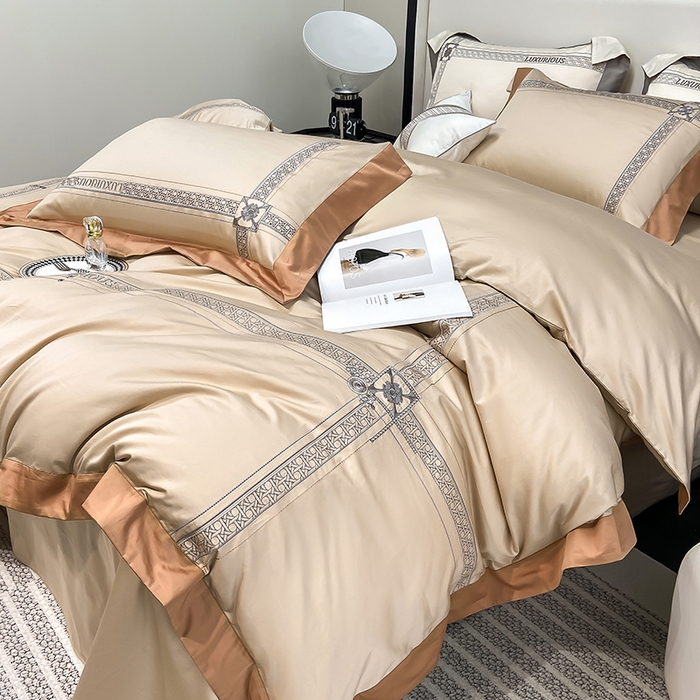 91家纺网 家纺一手货源 找家纺 家居1号家纺 2026新款50双股轻奢长绒棉刺绣四件套-图兰 图兰-卡其橙