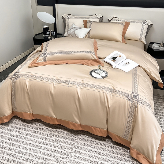 91家纺网 家纺一手货源 找家纺 家居1号家纺 2026新款50双股轻奢长绒棉刺绣四件套-图兰 图兰-卡其橙