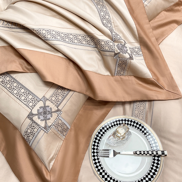 91家纺网 家纺一手货源 找家纺 家居1号家纺 2026新款50双股轻奢长绒棉刺绣四件套-图兰 图兰-卡其橙