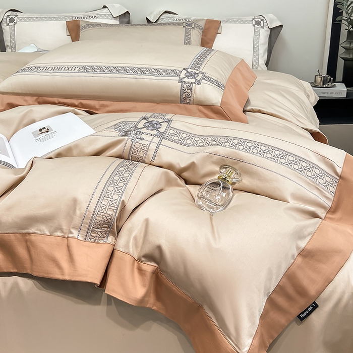 91家纺网 家纺一手货源 找家纺 家居1号家纺 2026新款50双股轻奢长绒棉刺绣四件套-图兰 图兰-卡其橙