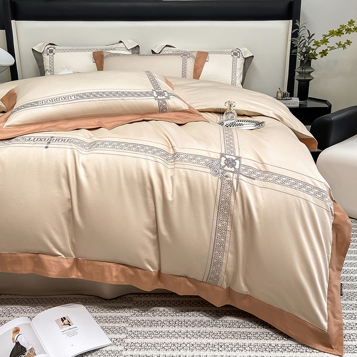 91家纺网 家纺一手货源 找家纺 家居1号家纺 2026新款50双股轻奢长绒棉刺绣四件套-图兰 图兰-卡其橙