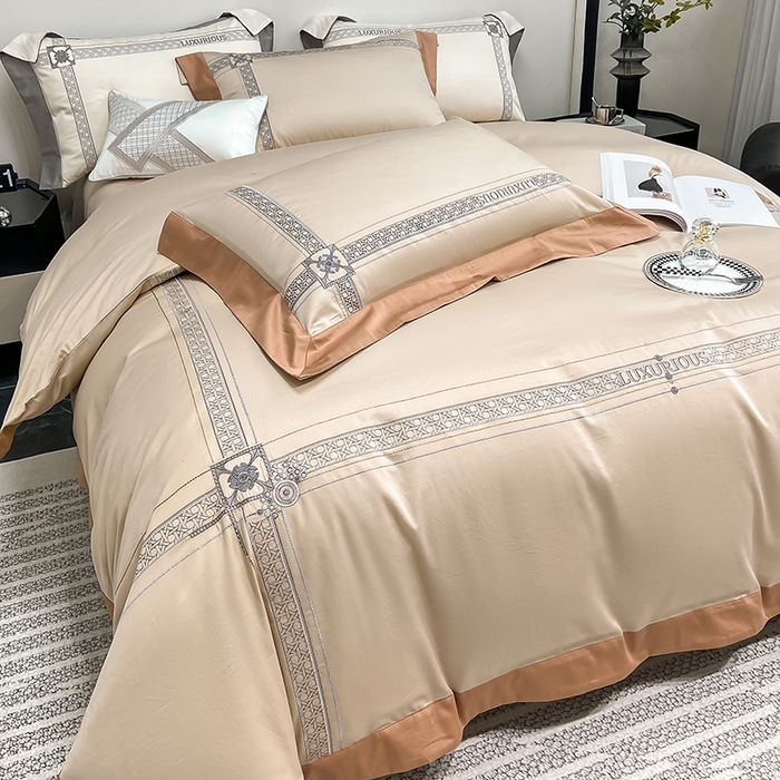 91家纺网 家纺一手货源 找家纺 家居1号家纺 2026新款50双股轻奢长绒棉刺绣四件套-图兰 图兰-卡其橙