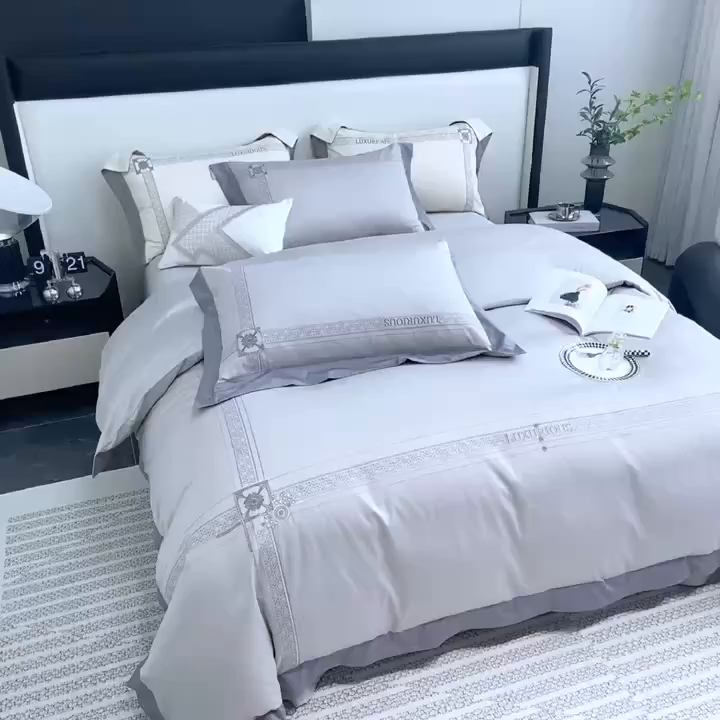 91家纺网 家纺一手货源 找家纺 家居1号家纺 2026新款50双股轻奢长绒棉刺绣四件套-图兰 图兰-高级灰